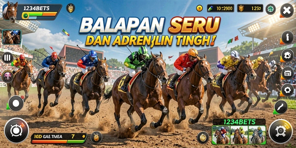 Gameplay Racing seru di 1234BETS dengan berbagai trek menantang.