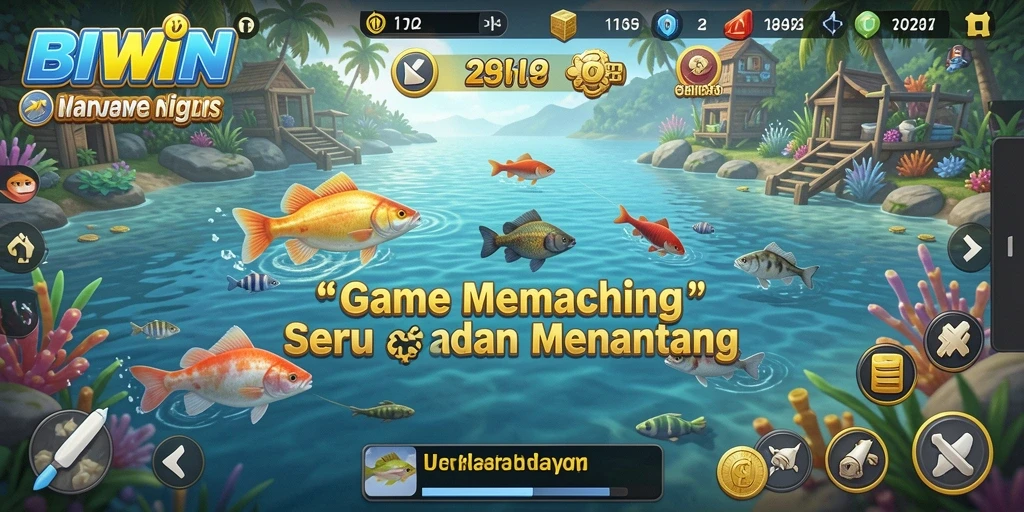 Tampilan gameplay BIWIN yang menampilkan aksi memancing seru dan indah.