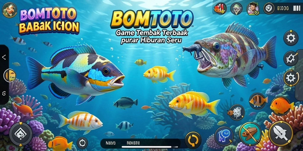 Screenshot utama gameplay BOMTOTO yang menampilkan serunya menembak ikan.