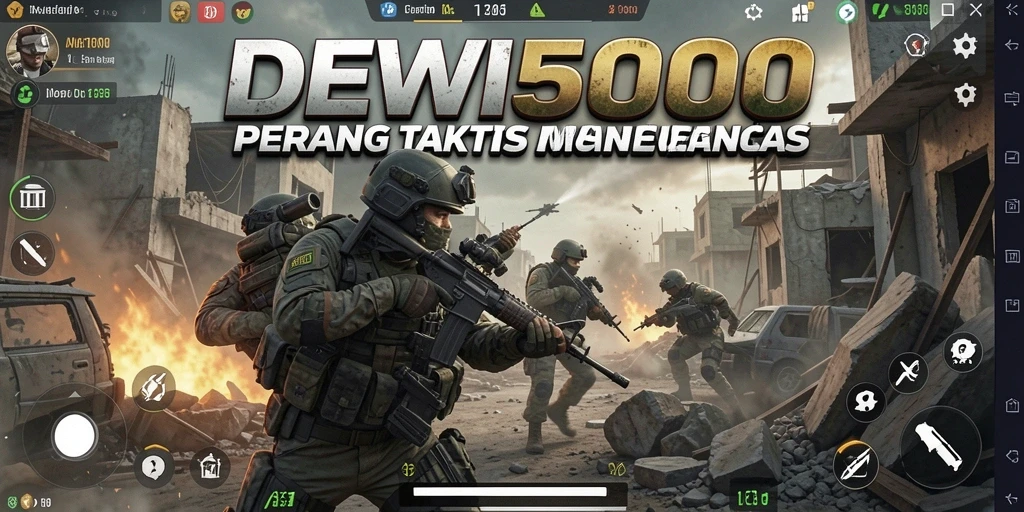 Tampilan gameplay DEWI5000 yang menegangkan di medan pertempuran.