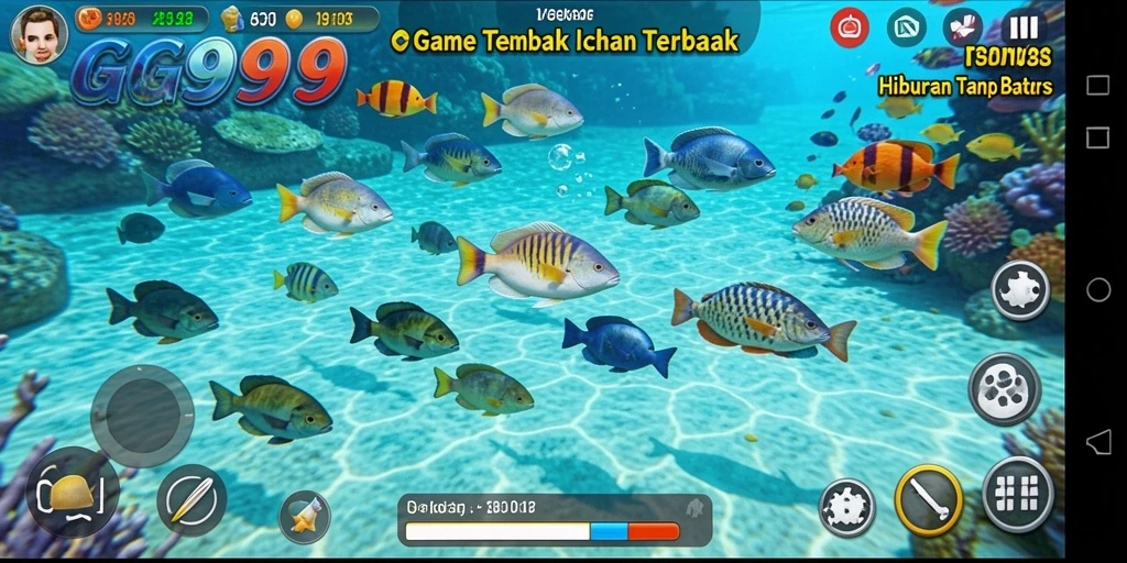 Screenshot gameplay GG999 yang menunjukkan momen menangkap ikan.