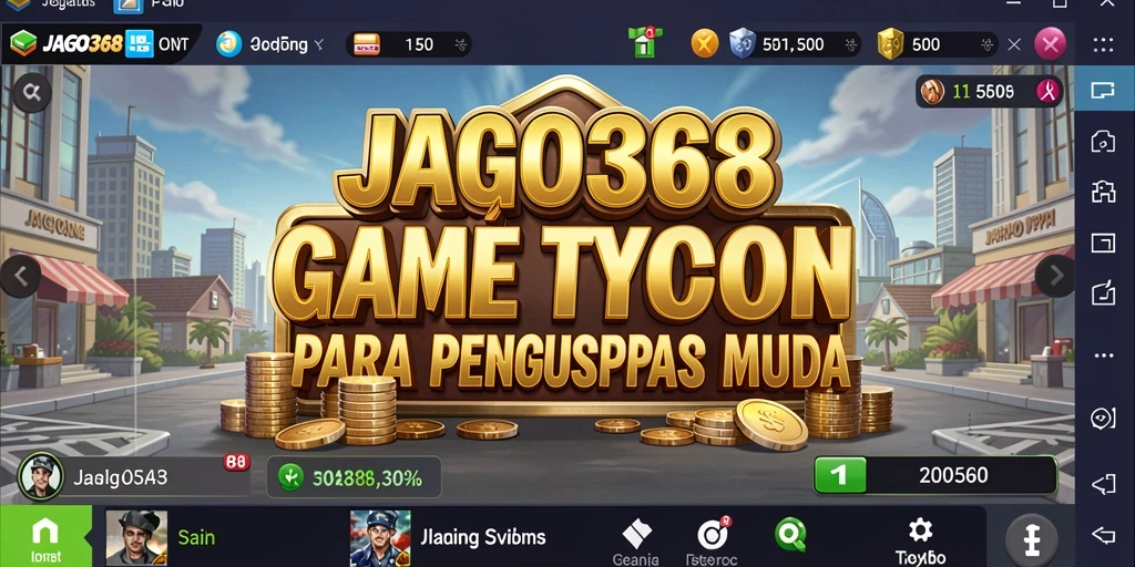 Tangkapan layar dari gameplay JAGO368 menunjukkan manajemen bisnis yang seru.