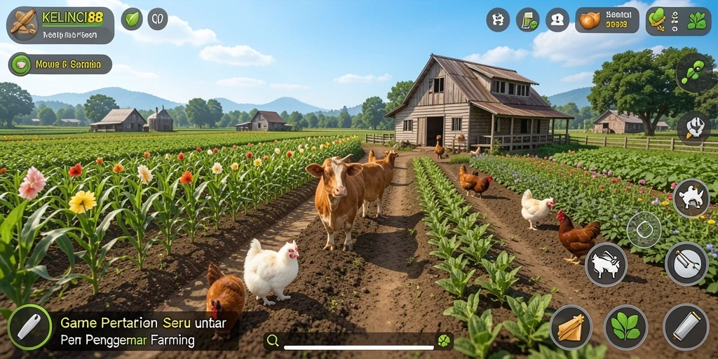 Tampilan gameplay seru dalam KELINCI88 dengan aktivitas pertanian yang menarik.