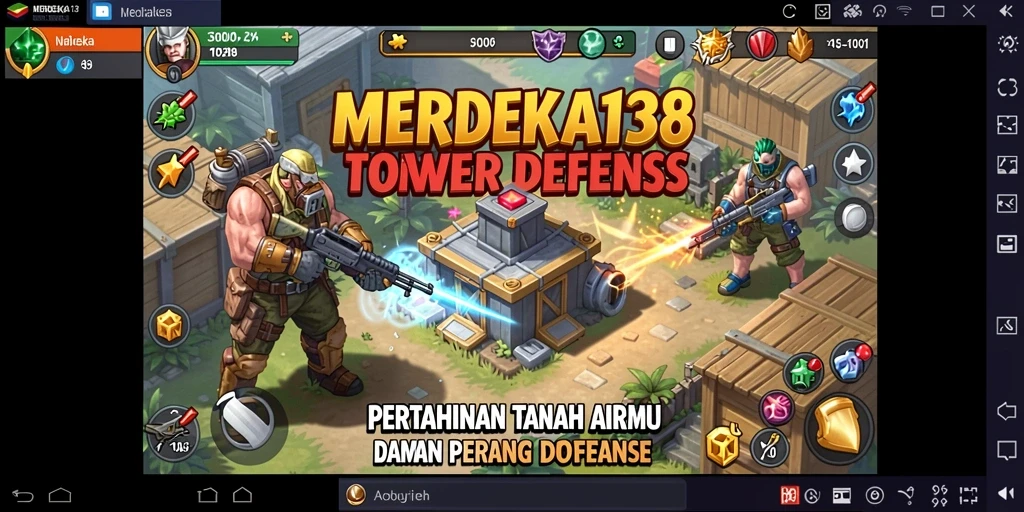 Tampilan seru dari gameplay Tower Defense di MERDEKA138.