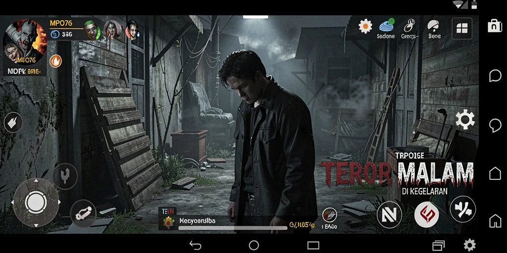 Screenshot utama MPO76 menampilkan momen menegangkan saat menghadapi monster dalam kegelapan.