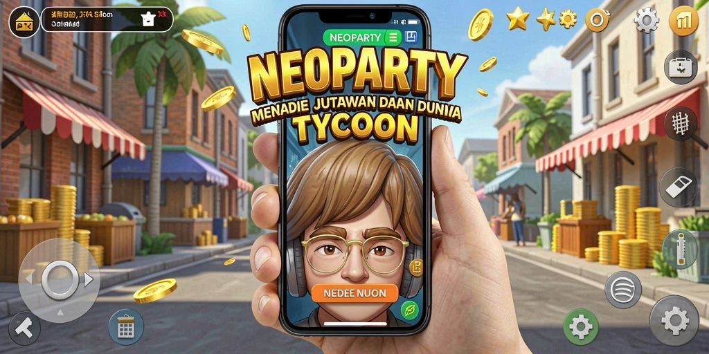 Tampilan gameplay menarik dari NEOPARTY dengan grafis colorful.