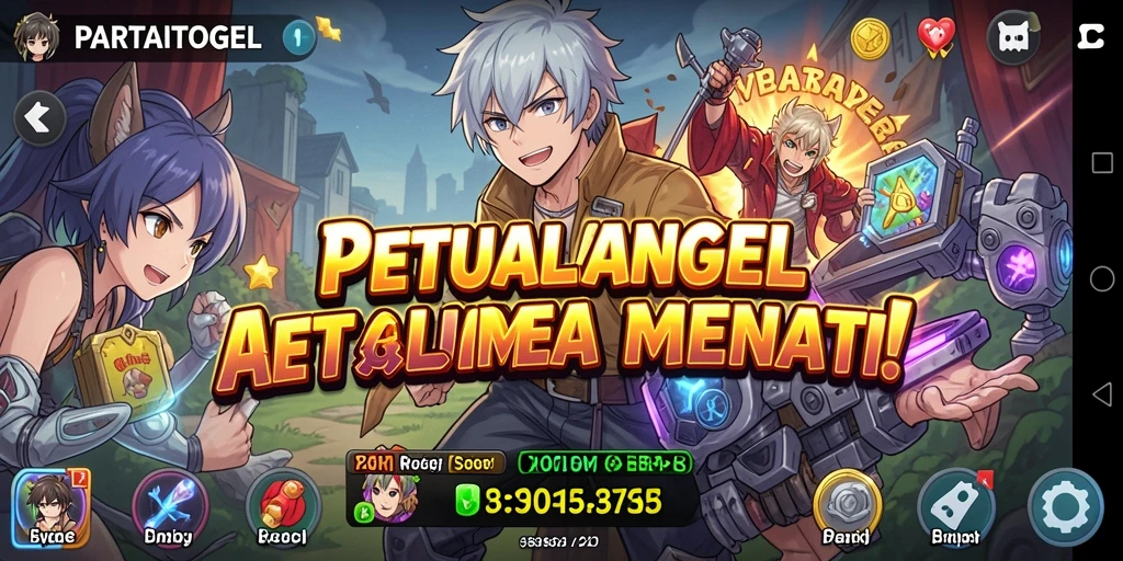Screenshot gameplay menunjukkan karakter anime beraksi dalam pertempuran epik.
