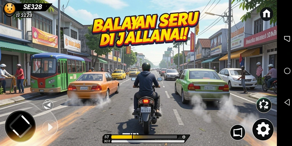 Gameplay SE328 menunjukkan aksi balapan mendebarkan di jalanan yang berkelok.