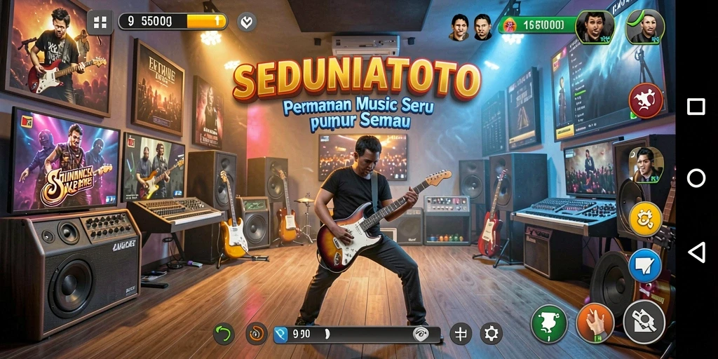 Screenshot gameplay SEDUNIATOTO menunjukkan interaksi pemain dengan musik.