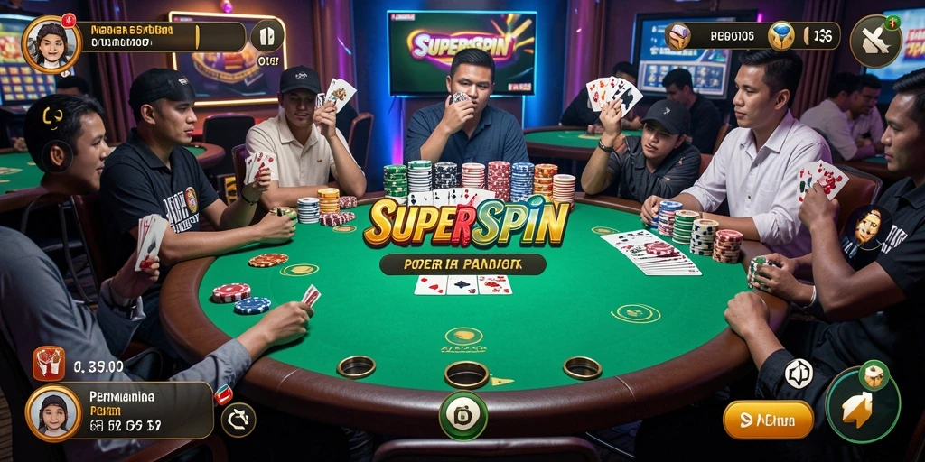 Screenshot dari gameplay Poker SUPERSPIN yang mendebarkan.